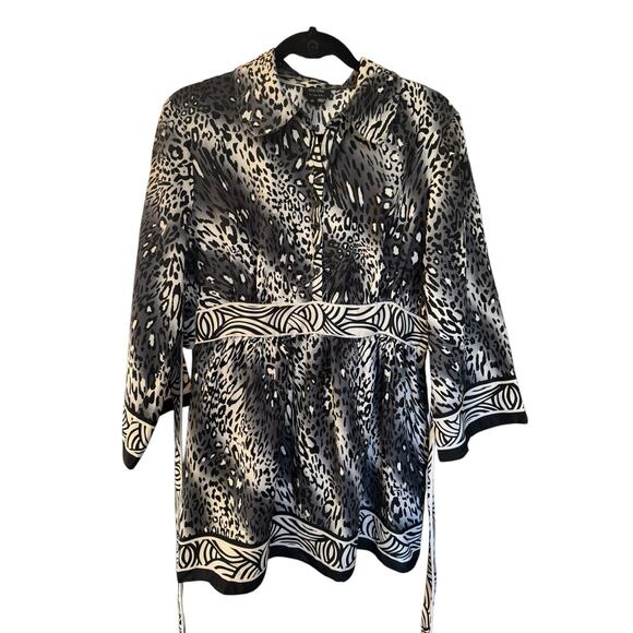 Nicole Miller Animal Print Medium Empire Waist Tie Button Up sz 14 Mobwife chic - Picture 1 of 6